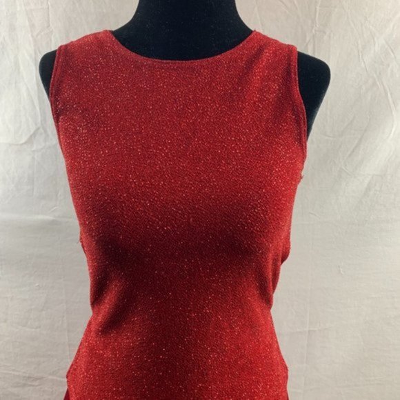 Burgundy  Evening Satin Skirt And Open Tie Back Glitter Top - Picture 4 of 5